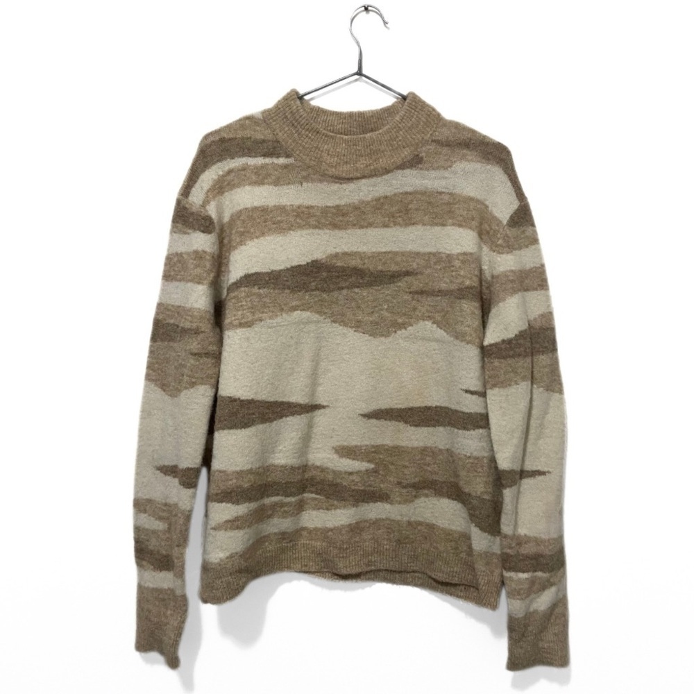 Wilfred | Aritzia White/Tan Patterened Alpaca/Wool CrewNeck Knit Sweater Size XS